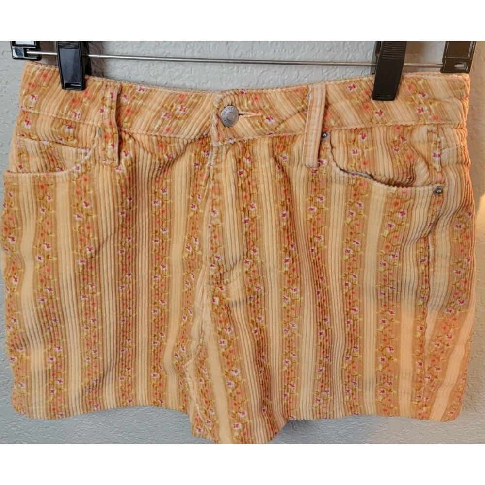 BDG Urban Outfitters Corduroy Floral Mini Skirt High Rise Peach Women Size L Y2K
